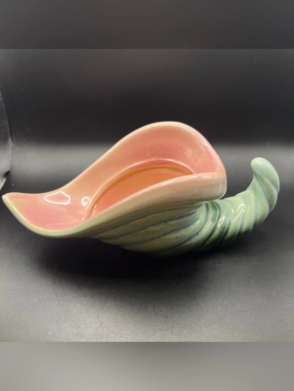 Vintage HULL USA Pottery #64 Cornucopia Planter Pink/ Turquoise/Green Glaze